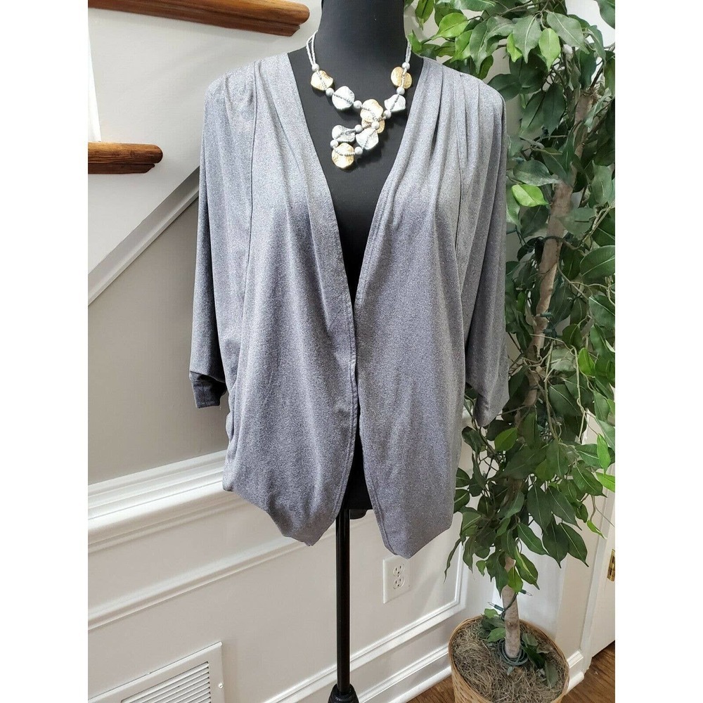 Aspire Women Solid Gray Polyester Long Sleeve Open Front Casual Cardigan Size S